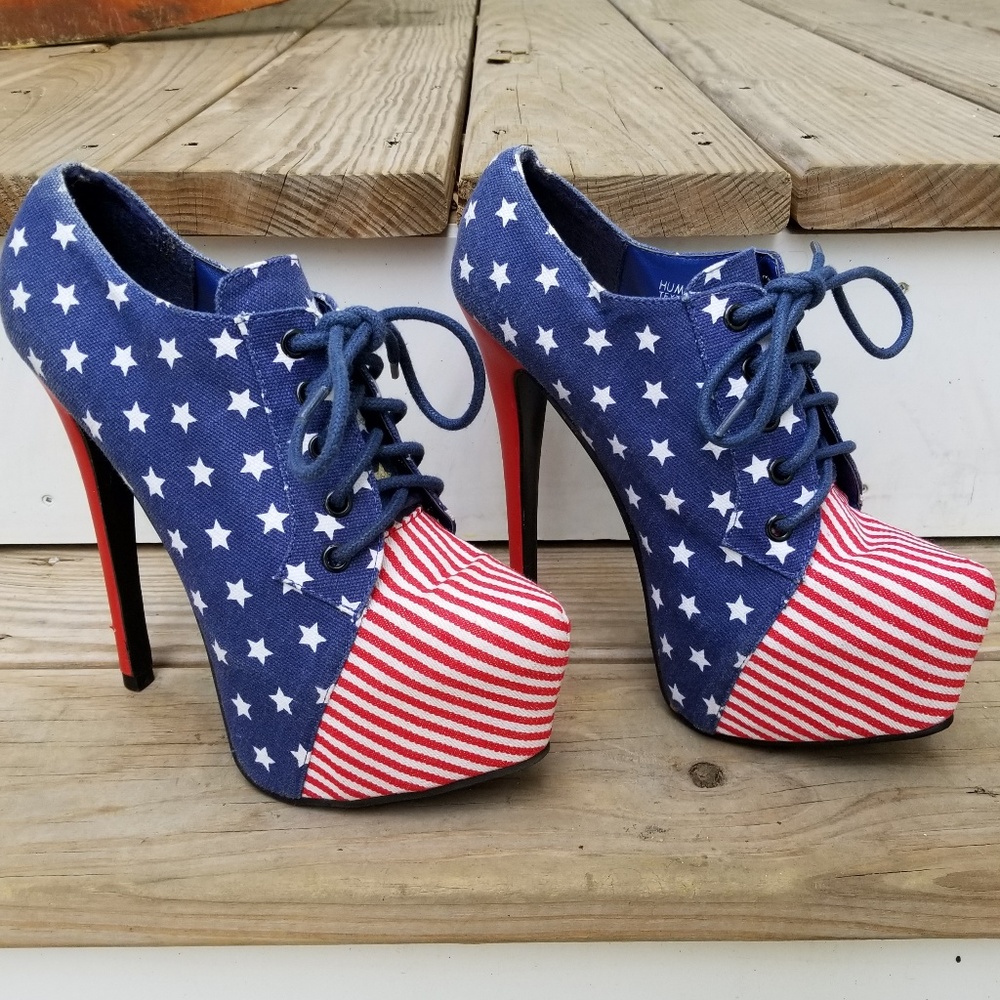 Heart High Heel Shoes Size 9 USA American Flag USA